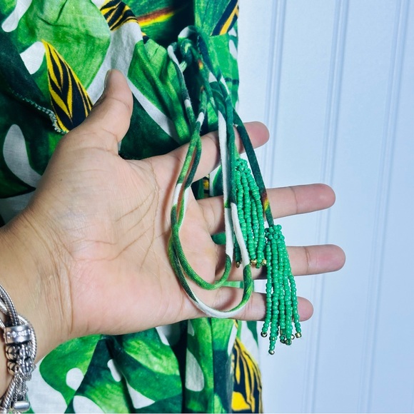 FARM Rio Green Monstera Leaf Tropical Mini Wrap Dress Size Large - Picture 6 of 10